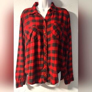 Abercrombie & Fitch Red & Black Flannel Shirt - Women's L